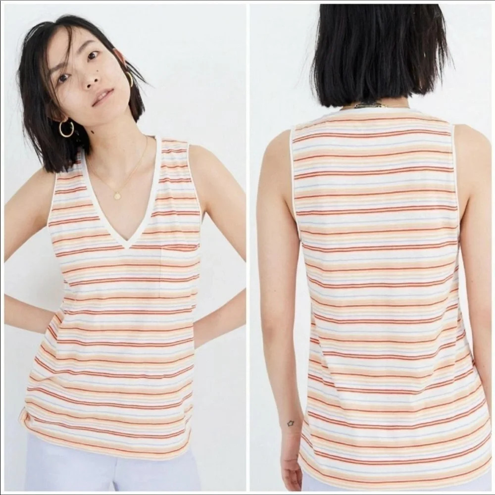 Madewell Whisper V-Neck Stripe Tank Top Shirt NWT Plus Size 3X